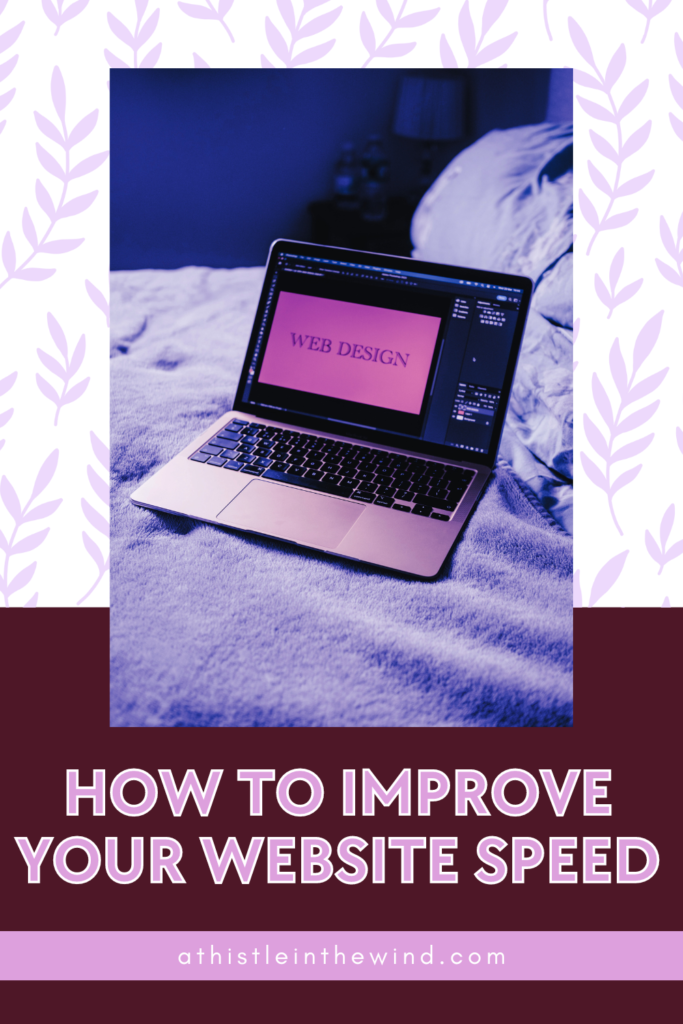 cover photo showing a laptop on a bed for a blog on how to improve your website speed