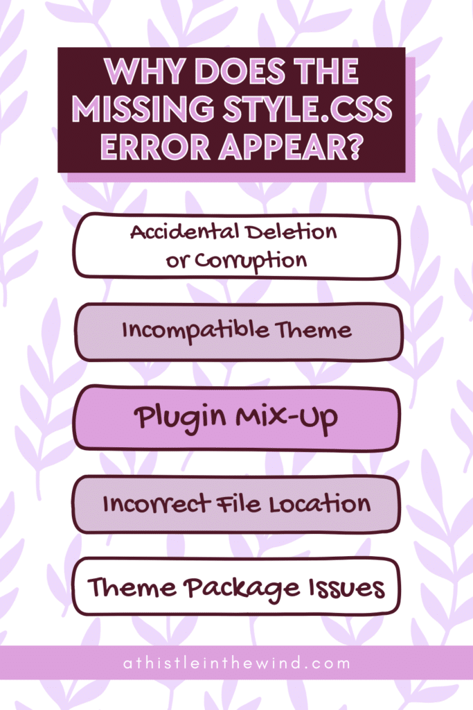 why does the missing theme style.css error appear